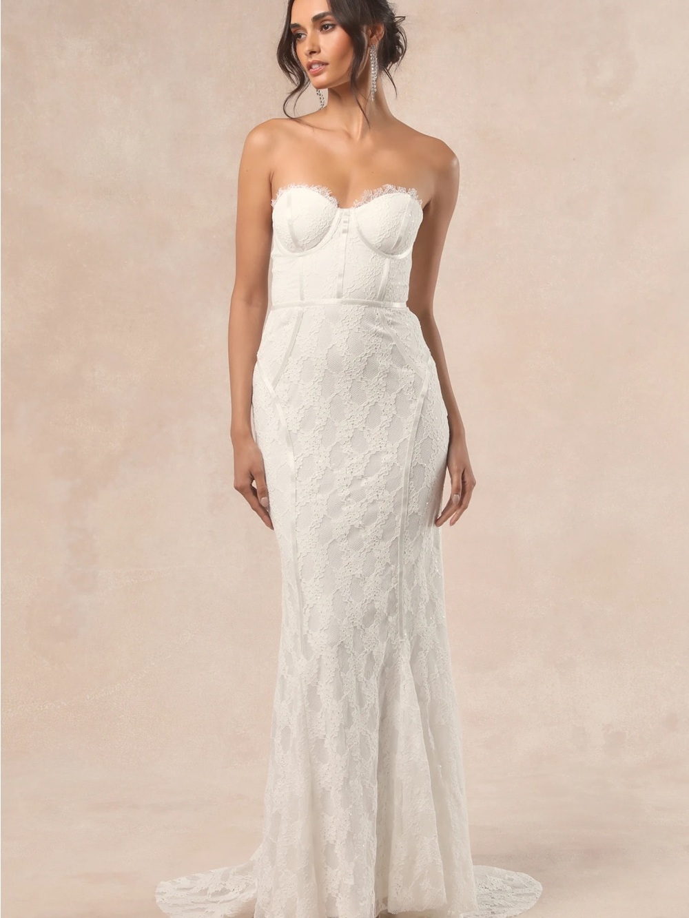 Lulu's Ivory Strapless Lace Mermaid Wedding Gown